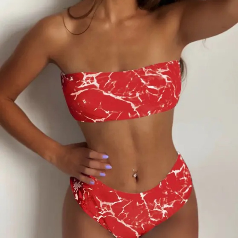 Zaful burnt orange/red bandeau bikini